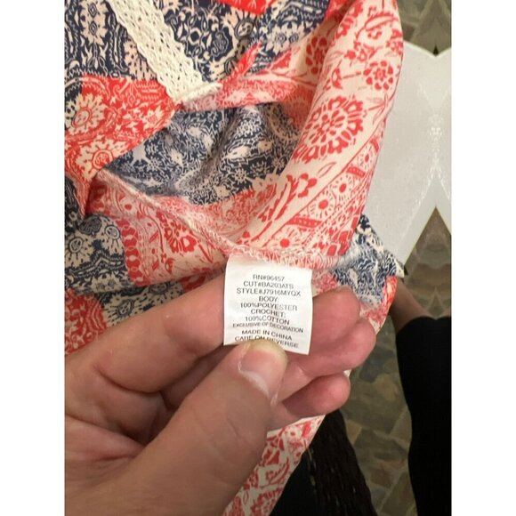 Eyeshadow Crochet Neckline Red White Blue Americana Tank Blouse Sz L - Picture 8 of 8